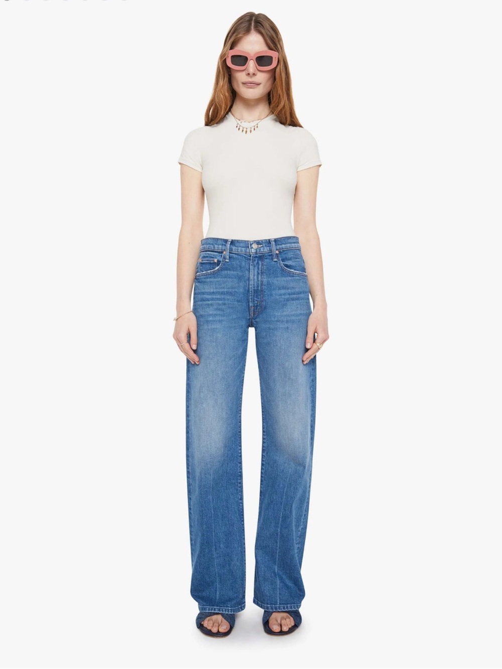 MOTHER The Mid Rise Lasso Sneak Blue Wide Leg Jeans 30